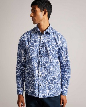 White Ted Baker Uldale Long Sleeve Paisley Shirt | US0000609