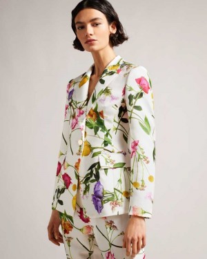 White Ted Baker Ziaah Floral Slim Fit Suit Jacket | US0000757