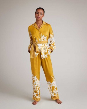 Yellow Ted Baker Haleih Belted Feather Print Pyjama Set | US0000438