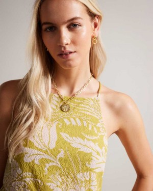 Yellow Ted Baker Mahbel Square Neck Top With Lace Up Back | US0000945