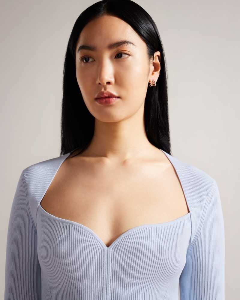 Baby Blue Ted Baker Helenh Sweetheart Neckline Knitted Top | US0000347