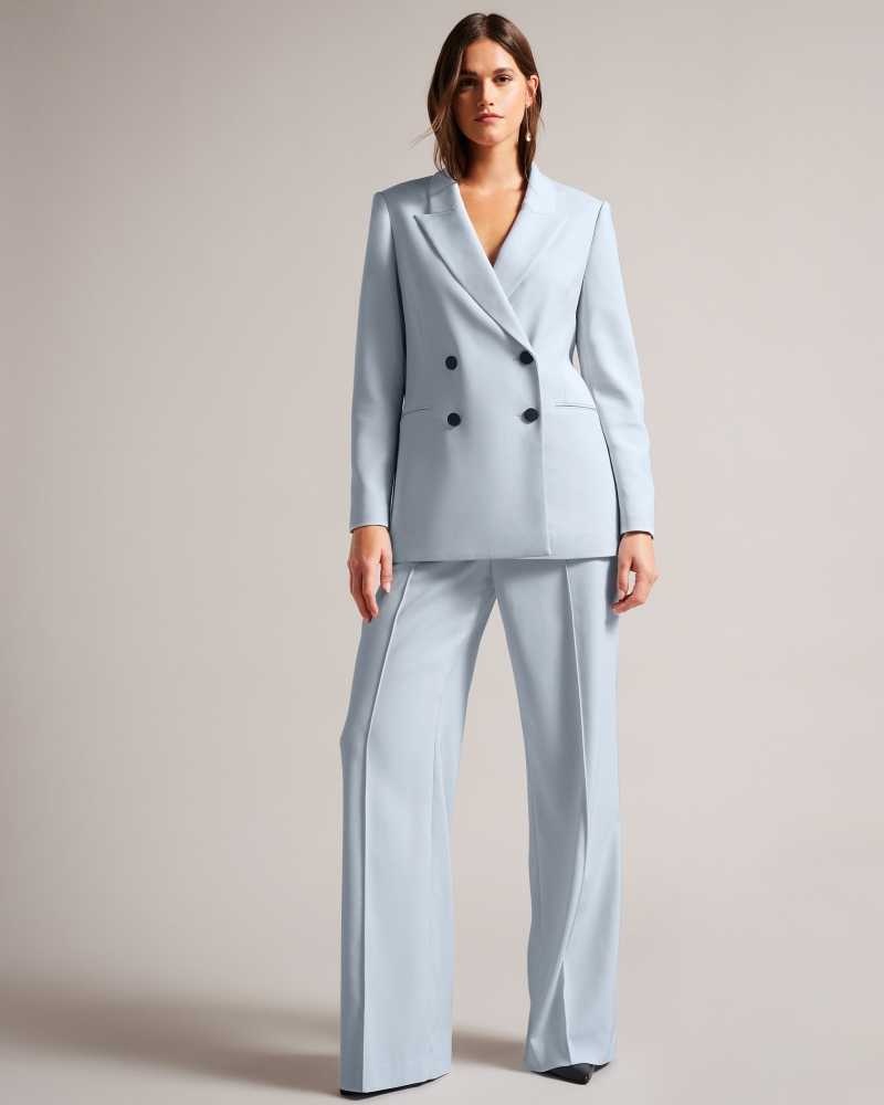 Baby Blue Ted Baker Hildia Longline Double Breasted Jacket | US0000734