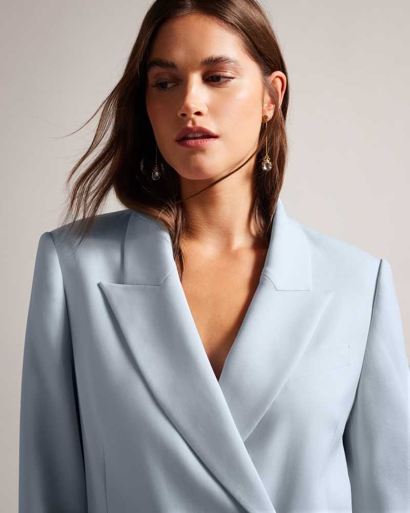 Baby Blue Ted Baker Hildia Longline Double Breasted Jacket | US0000734