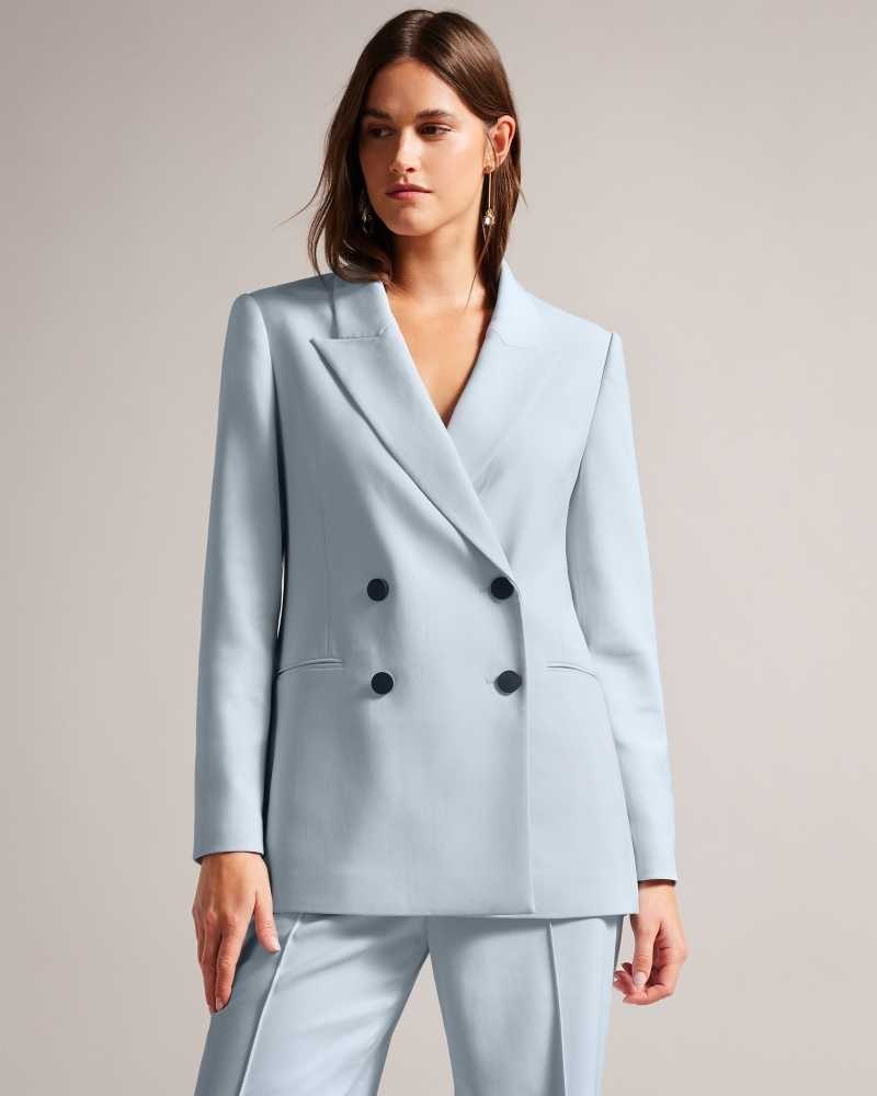 Baby Blue Ted Baker Hildia Longline Double Breasted Jacket | US0000734