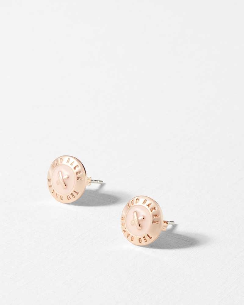 Baby Pink Ted Baker Eisley Enamel Button Stud Earrings Earrings | US0001821