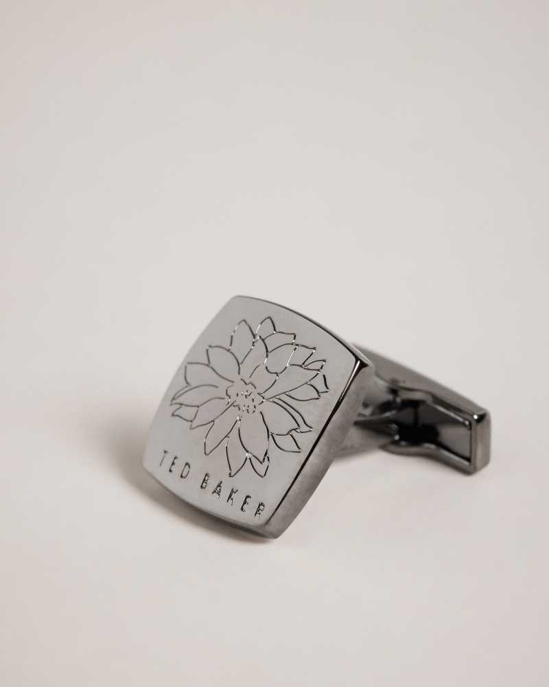 Black Gunmetal Ted Baker Floriia Floral Cufflinks | US0001673