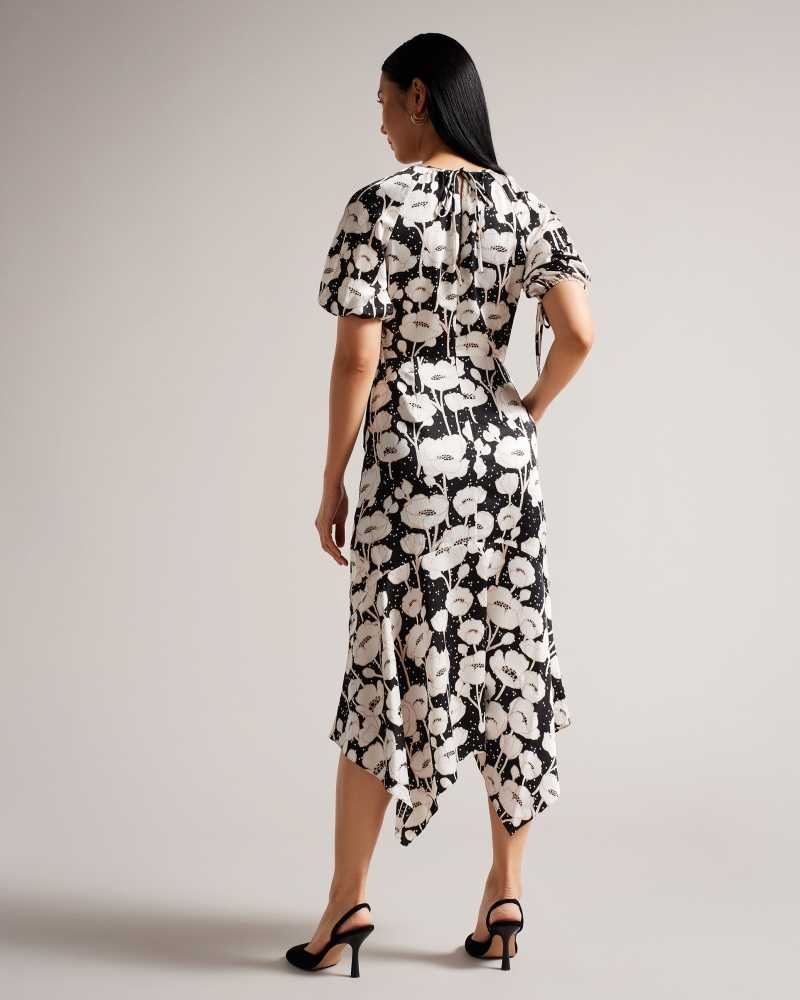 Black Ted Baker Abriee Puff Sleeve Midi Dresses | US0000031