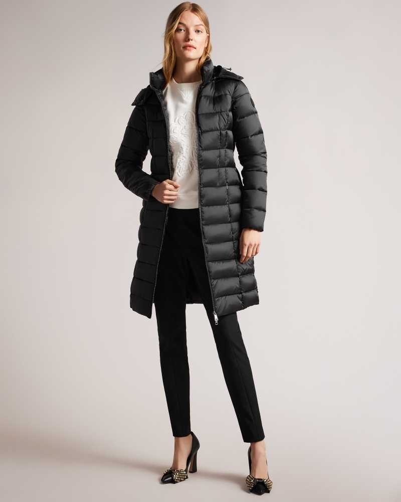 Black Ted Baker Aliciee Long Padded Showerproof Coat Coats | US0000191