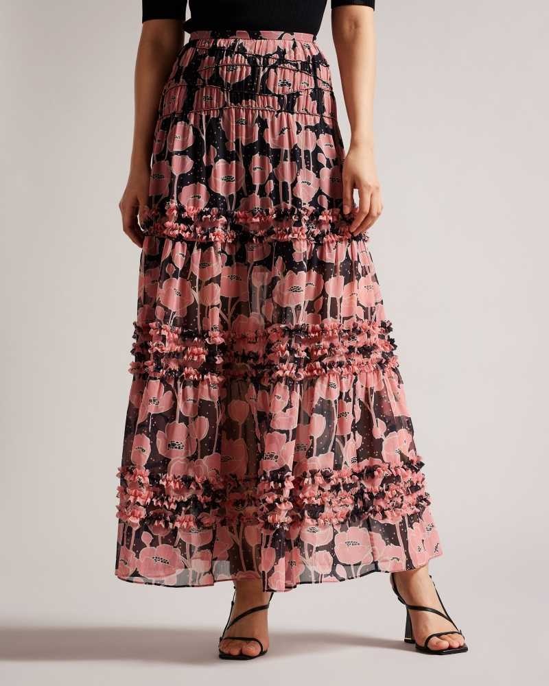 Black Ted Baker Allesaa Tiered Maxi Skirt | US0000718