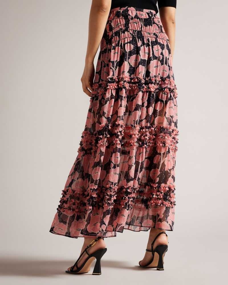 Black Ted Baker Allesaa Tiered Maxi Skirt | US0000718