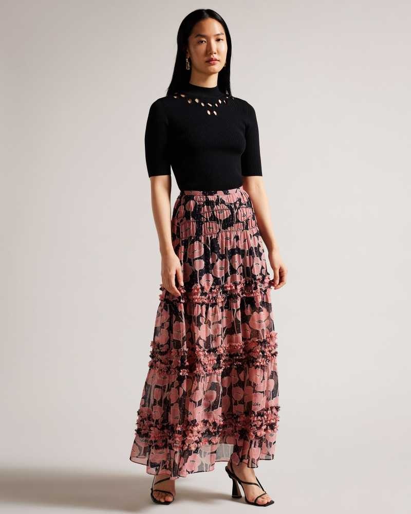 Black Ted Baker Allesaa Tiered Maxi Skirt | US0000718