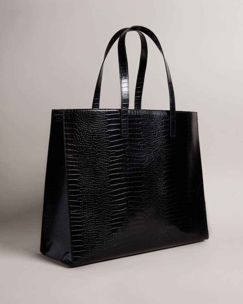 Black Ted Baker Allicon Mock Croc Icon Tote Bag | US0001525