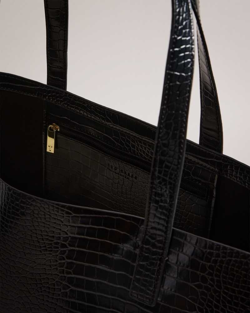 Black Ted Baker Allicon Mock Croc Icon Tote Bag | US0001525