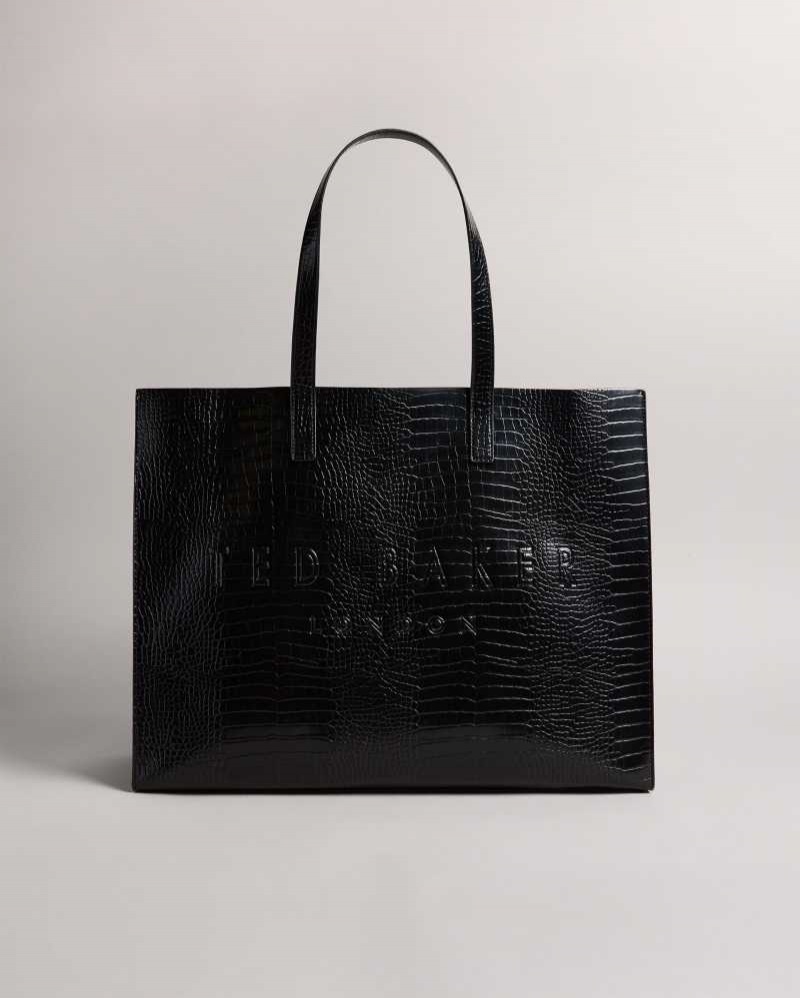 Black Ted Baker Allicon Mock Croc Icon Tote Bag | US0001525