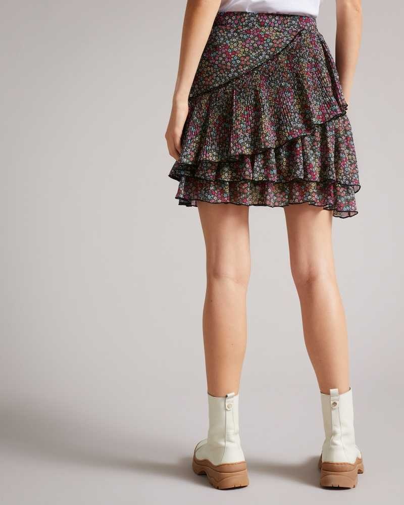 Black Ted Baker Aneka Tiered floral mini skirt | US0000707