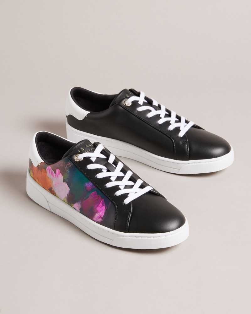 Black Ted Baker Artoh Art Print Leather Cupsole Sneakers | US0002185