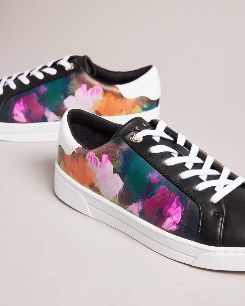 Black Ted Baker Artoh Art Print Leather Cupsole Sneakers | US0002185