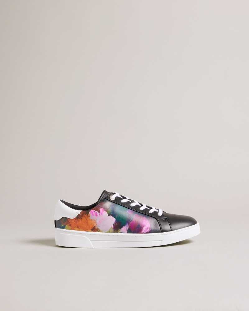 Black Ted Baker Artoh Art Print Leather Cupsole Sneakers | US0002185