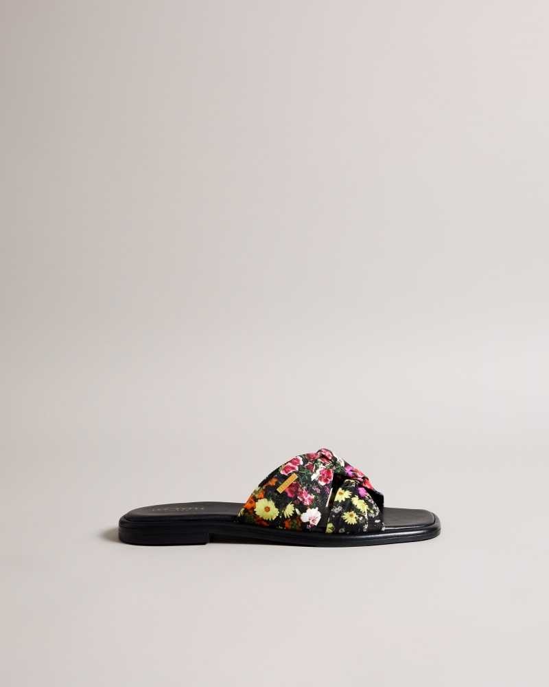 Black Ted Baker Ashni Floral Soft Knot Sandals | US0002128