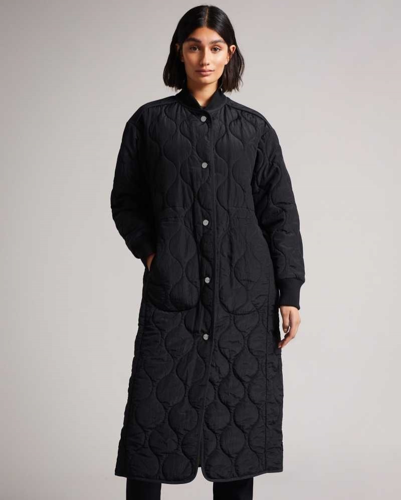 Black Ted Baker Avverii Long Quilted Coat Coats | US0000211