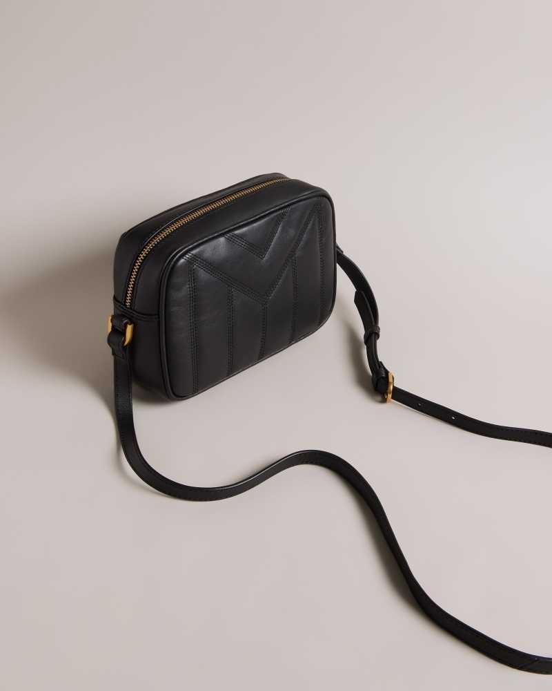 Black Ted Baker Ayalily Leather Puffer Crossbody Bag | US0001370