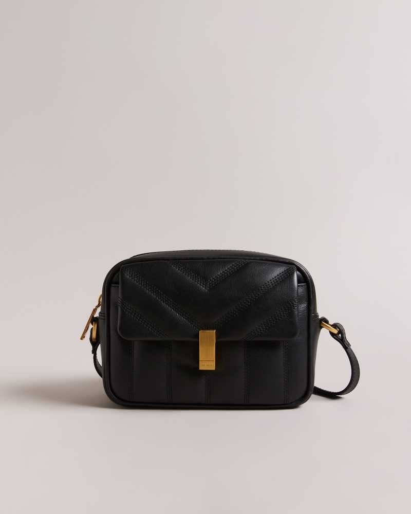 Black Ted Baker Ayalily Leather Puffer Crossbody Bag | US0001370