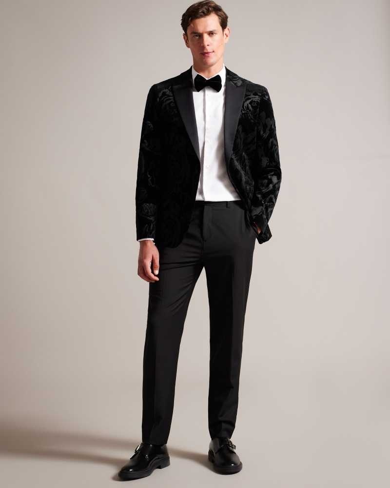 Black Ted Baker Bathj Velvet Jacquard Rose Blazer | US0000178