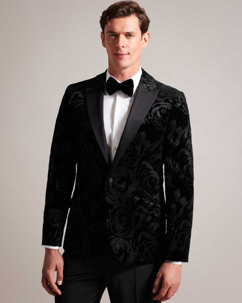 Black Ted Baker Bathj Velvet Jacquard Rose Blazer | US0000178