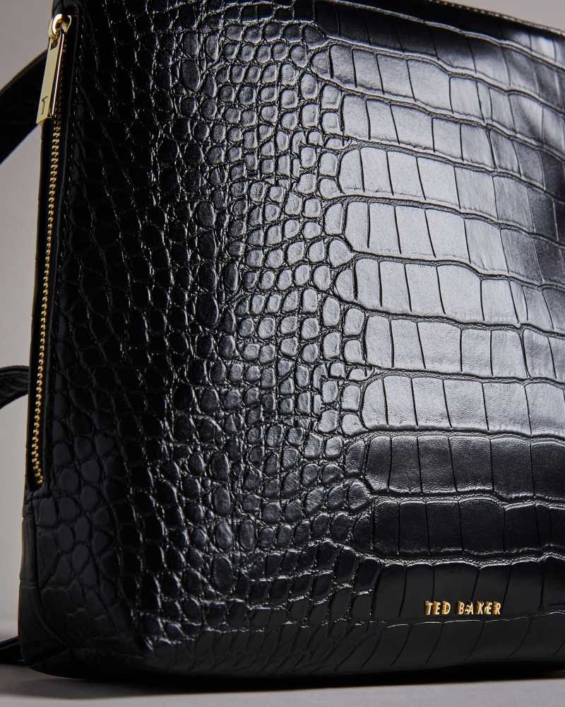 Black Ted Baker Belax Mock Croc PU Backpack | US0001237