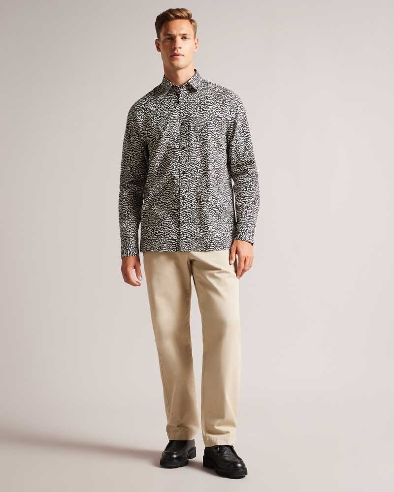 Black Ted Baker Bramley Long Sleeve Abstract Printed Texture Shirt | US0000653