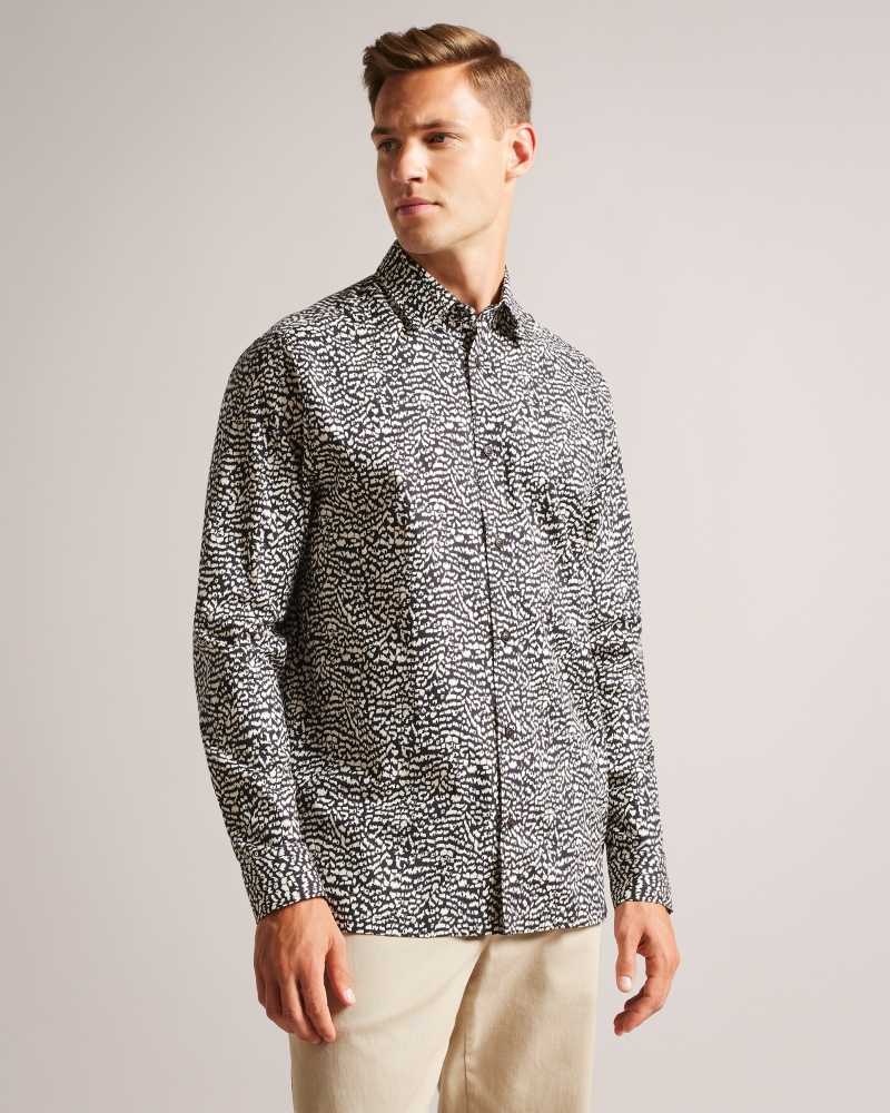 Black Ted Baker Bramley Long Sleeve Abstract Printed Texture Shirt | US0000653