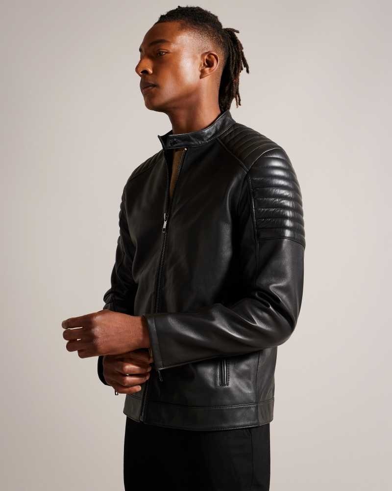 Black Ted Baker Branddo Leather Racer Jacket Jackets | US0000235