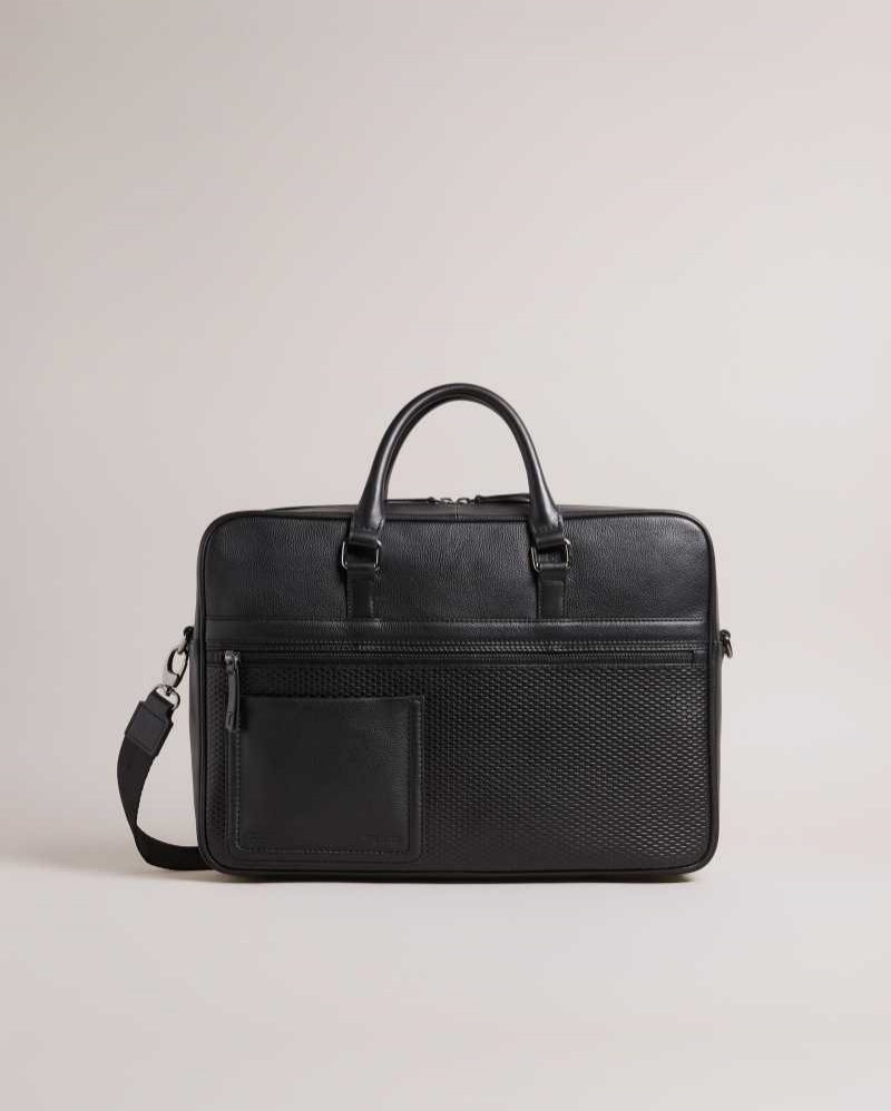 Black Ted Baker Canvess Texture Leather Document Bag | US0001595