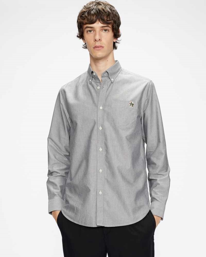 Black Ted Baker Caplet Long Sleeve Oxford Shirt | US0000603