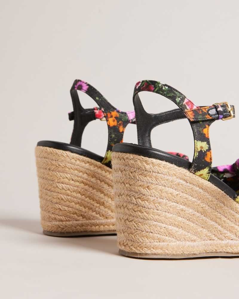 Black Ted Baker Cardima Floral Soft Knot Espadrille Wedges | US0002204