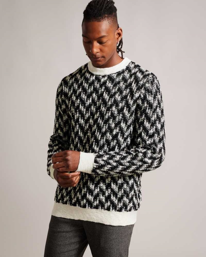 Black Ted Baker Chalke Wool Blend Chevron Knit Jumper | US0000326