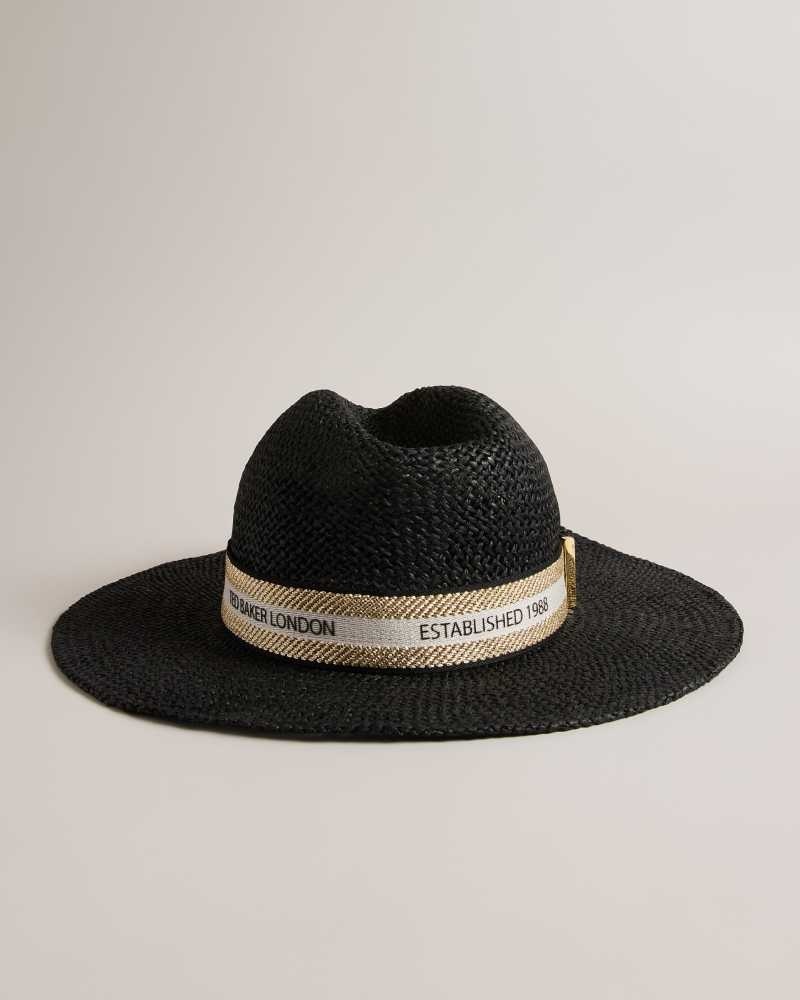 Black Ted Baker Clairie Straw Fedora Hats | US0001706