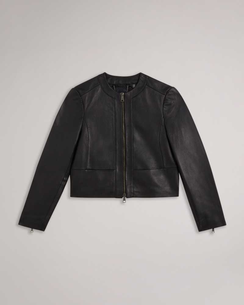 Black Ted Baker Clarya Fitted Panelled Leather Jacket Jackets | US0000237