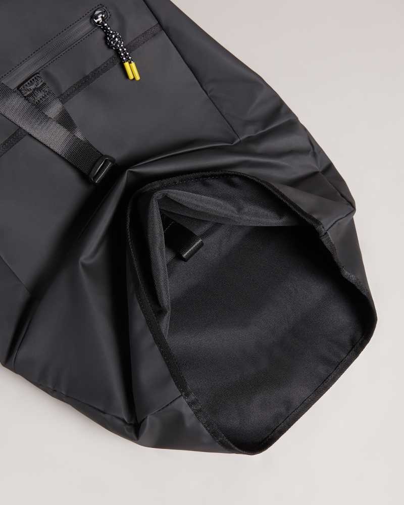 Black Ted Baker Clime Rubberised Rolltop Backpack | US0001240