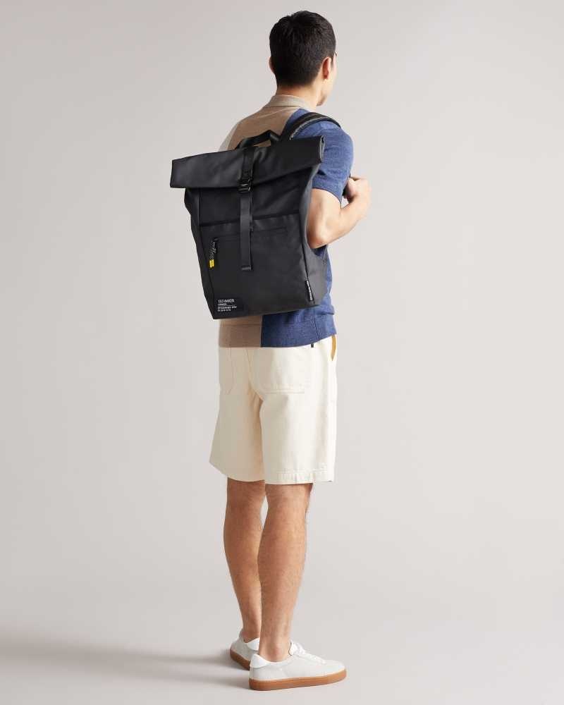 Black Ted Baker Clime Rubberised Rolltop Backpack | US0001240