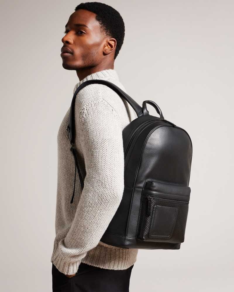 Black Ted Baker Convoy Textured Leather Backpack | US0001246