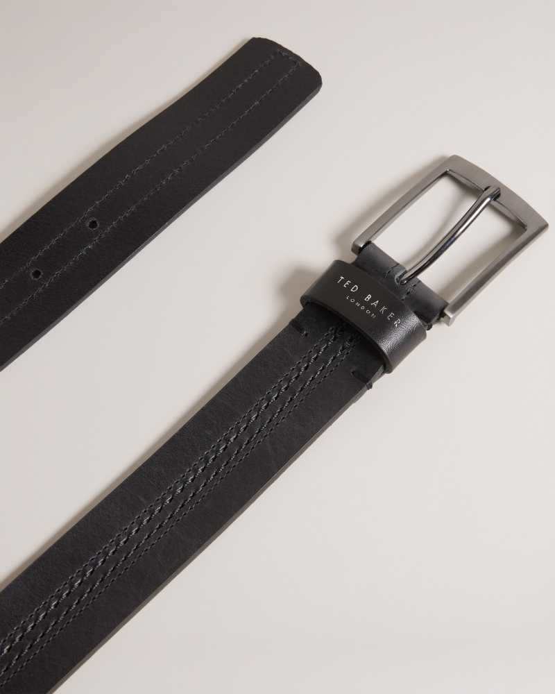 Black Ted Baker Crisic Stitch Detail Leather Belt | US0001644