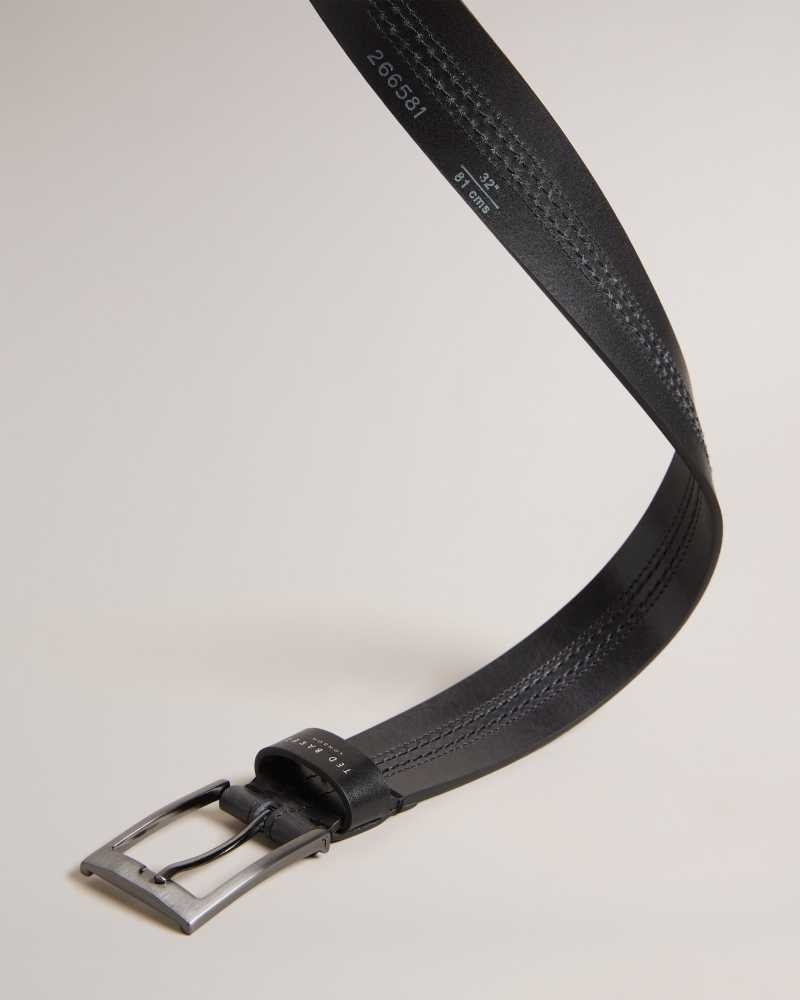 Black Ted Baker Crisic Stitch Detail Leather Belt | US0001644