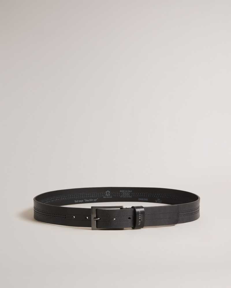 Black Ted Baker Crisic Stitch Detail Leather Belt | US0001644