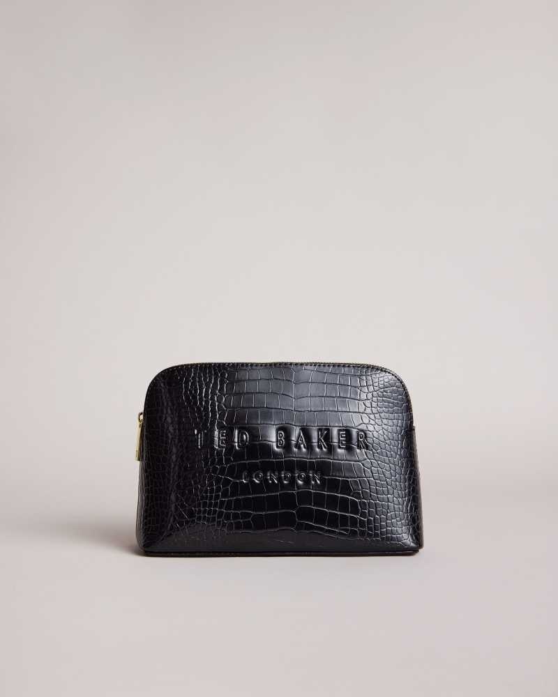 Black Ted Baker Crocala Croc Detail Debossed Makeup Bag | US0001390