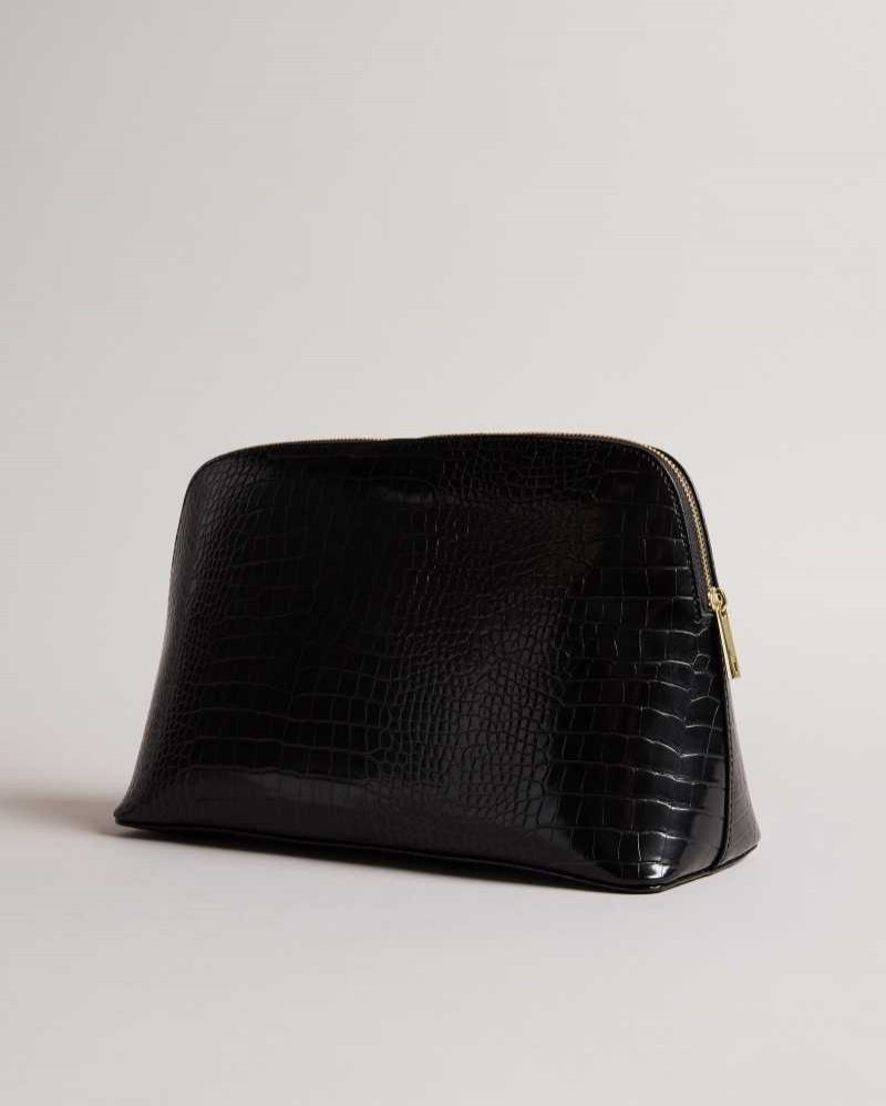 Black Ted Baker Crocana Croc Detail Debossed Washbag | US0001575