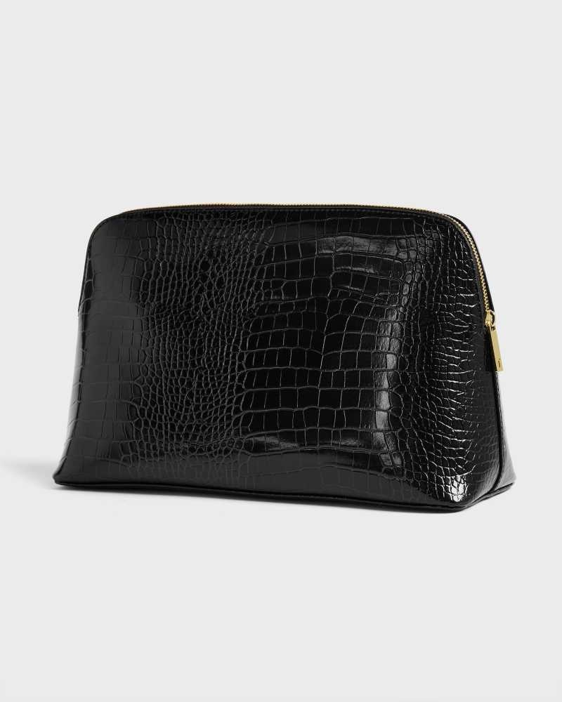 Black Ted Baker Crocana Croc Detail Debossed Washbag | US0001575