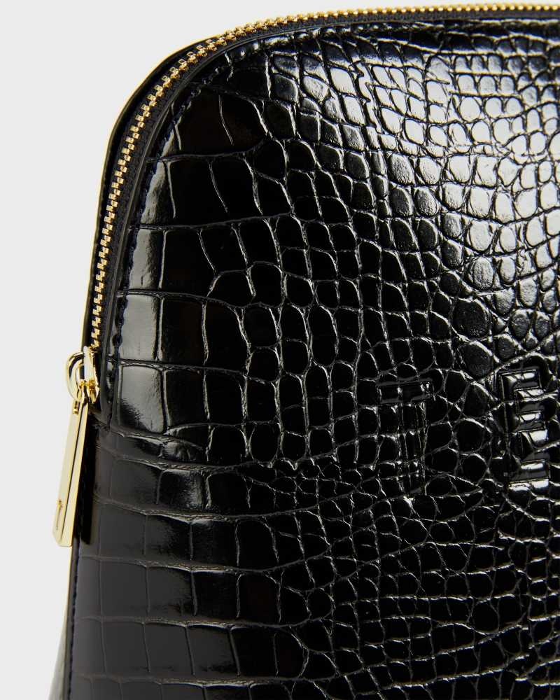 Black Ted Baker Crocana Croc Detail Debossed Washbag | US0001575