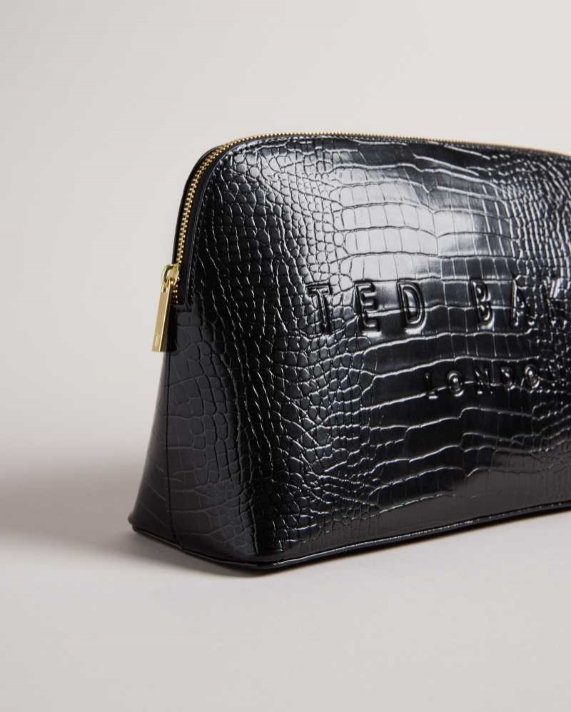 Black Ted Baker Crocana Croc Detail Debossed Washbag | US0001575