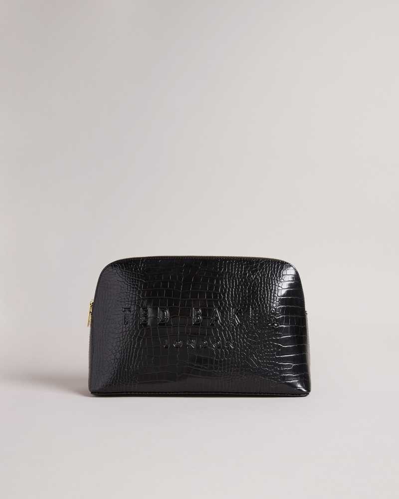 Black Ted Baker Crocana Croc Detail Debossed Washbag | US0001575